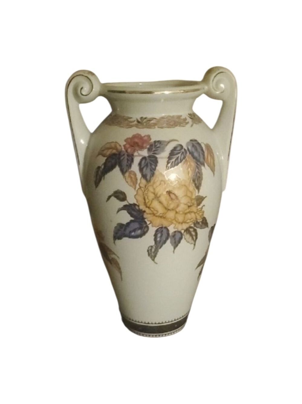 Ethan Allen White Blue Gold Accent Vase